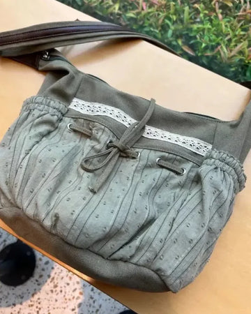 Qfdian new women Vintage casual Shoulder Bag Y2k Aesthetic Streetwear drawstring Handbags All Match ins Patchwork Crossbody Bags